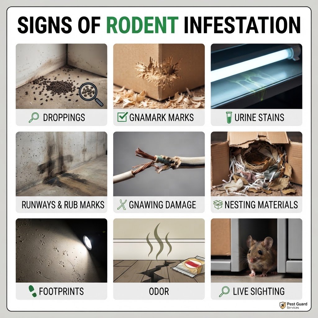Signs of rodent activity around a property